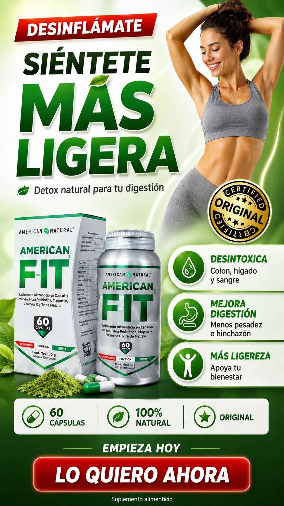 American Fit, American Natural, 60 caps.